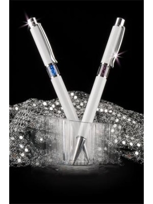 Pero ART Crystella®, s kryštálom SWAROVSKI®, guľôčkové, biele, zafítovo modrý kryštál