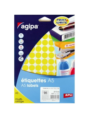 Etikety kruhové 15mm Agipa A5 žlté