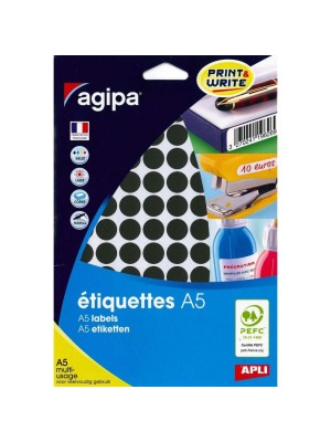 Etikety kruhové 15mm Agipa A5 čierne