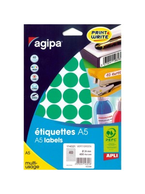 Etikety kruhové 24mm Agipa A5 zelené