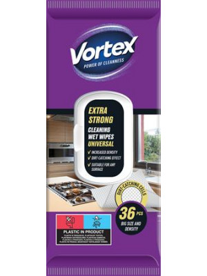Vlhčené utierky, univerzálne, s uzatvárateľným viečkom, 36 ks, VORTEX, extra silné