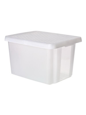 Odkladací box, s vekom, 45 l, priehľadný, "Essentials"