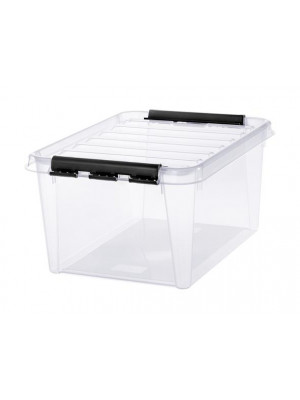 Úložný box, plastový, 32 l, čierne úchytky, SMARTSTORE "Classic 31", priehľadný