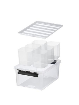 Úložný box, plastový, čierne úchytky, 6 priehradiek, SMARTSTORE "Classic 15", priehľadný
