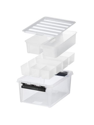 Úložný box, plastový, čierne úchytky, 7 priehradiek, SMARTSTORE "Classic 15", priehľadný