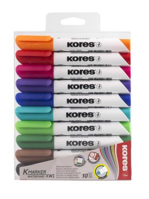 Popisovač na biele a flipchartové tabule, sada, sada, 3 mm, kužeľový hrot, KORES "K-Marker XW1", 10 rôznych farieb