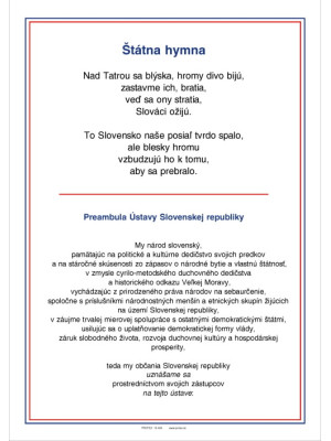 Text Slovenskej štátnej hymny a preambuly Ústavy (A4, laminovaný)