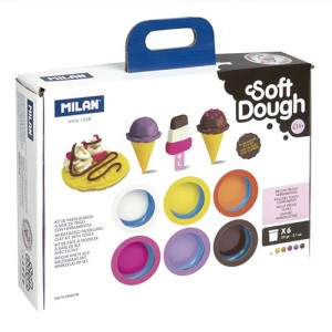 Plastelína MILAN Soft Dough sada 6 farieb + nástroje "Ice creams &Waffles"