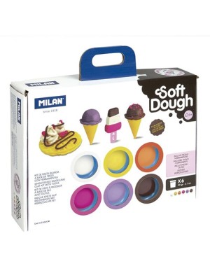 Plastelína MILAN Soft Dough sada 6 farieb + nástroje "Ice creams &Waffles"