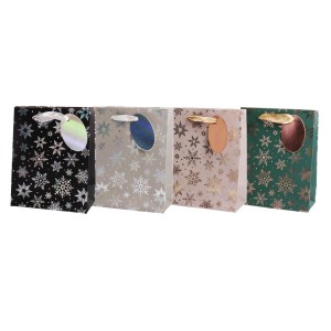 Vianočná papierová taška 260x320mm textilné ušká vo farbe tašky mix 4 metalických motívov bez možnosti výberu