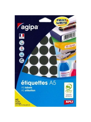 Etikety kruhové 24mm Agipa A5 čierne