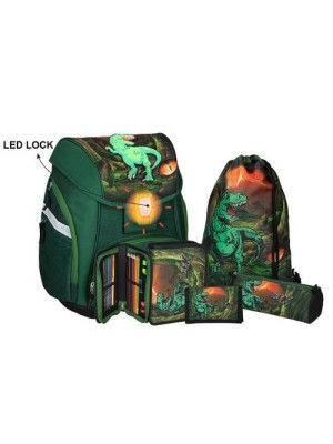 Školská taška - 5-dielny set, PRO LIGHT T-Rex, LED