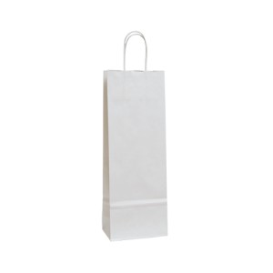 Papierová taška na víno, biela, 140 x 80 x 390 mm