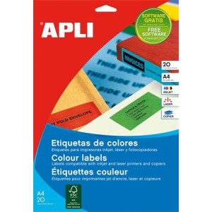 Etikety APLI, 210 x 297 mm, farebné