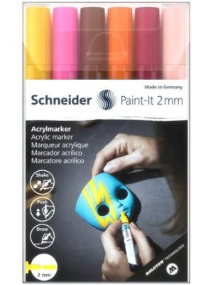 Akrylový popisovač, sada, 2 mm, SCHNEIDER "Paint-It 310", 6 rôznych farieb