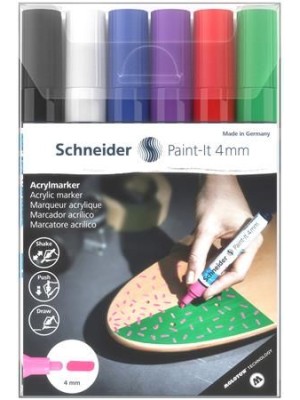 Akrylový popisovač, sada, 4 mm, SCHNEIDER "Paint-It 320", 6 rôznych farieb
