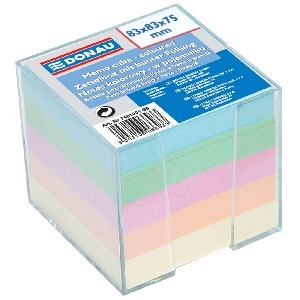 Blok kocka nelepená 83x83x75mm pastelové farby číra škatuľka