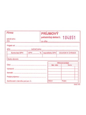 Príjmový pokladničný doklad samoprep. číslovaný