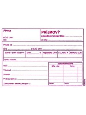 Príjmový pokladničný doklad nečíslovaný