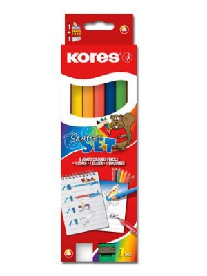Farbičky KORES "Starter Set", 6 rôznych farieb + 1 grafitová ceruzka