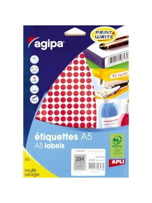 Etikety kruhové 8mm Agipa A5 červené