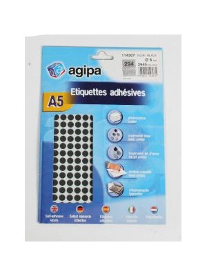 Etikety kruhové 8mm Agipa A5 čierne