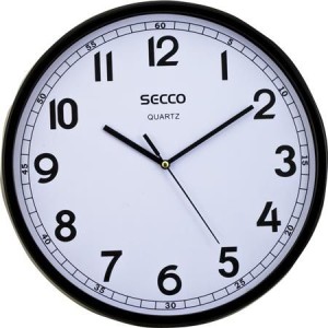 Nástenné hodiny, 30 cm, čierny rám, SECCO "Sweep second"