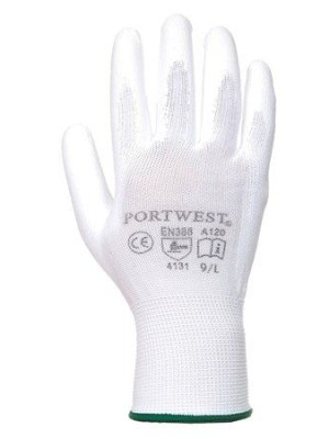 Montážne rukavice, na dlani namočené do polyuretánu, biele